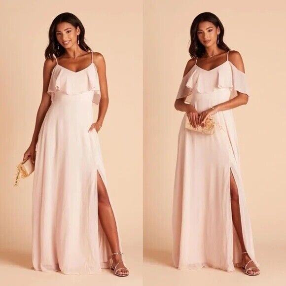 Birdy Grey Jane Convertible Chiffon Bridesmaid Maxi Dress Slit Pale Blush S NWT - Picture 1 of 11